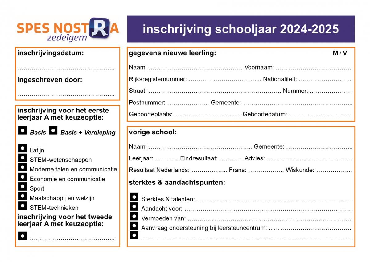 Inschrijvingsfiche 1 - schooljaar 2024-2025