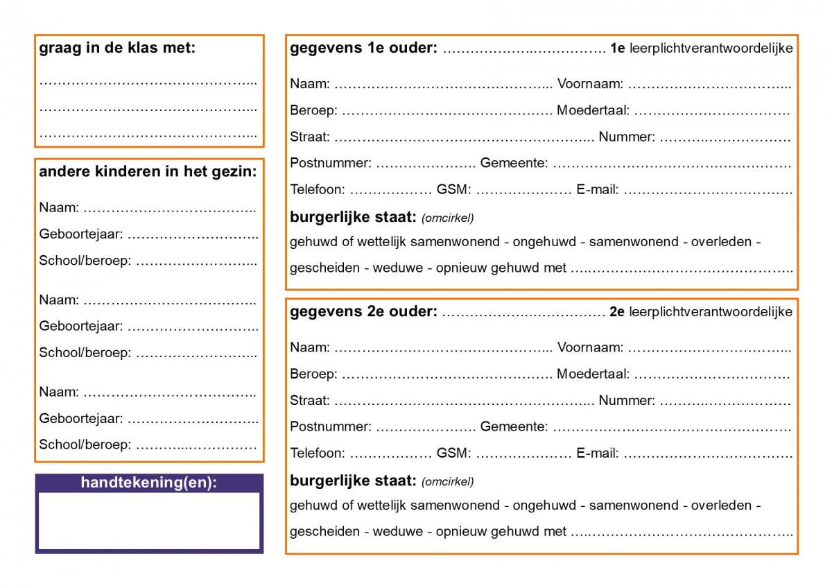 Inschrijvingsformulier 2 Inschrijvingsformulier 2